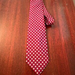 Firenze Classic Red Tie with Silver Squares, Made in Italy, 100% Silk